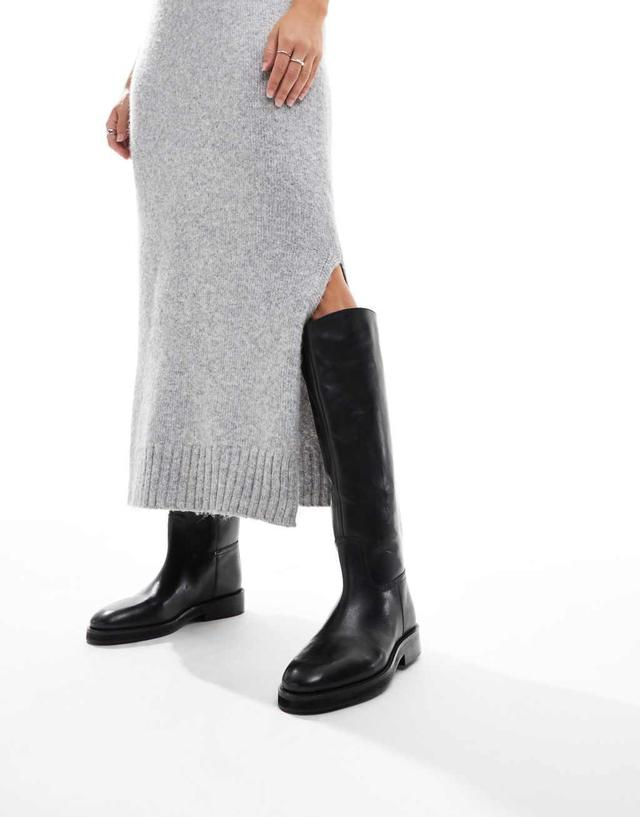 ASOS DESIGN Cheltenham dressy leather knee boots in black Product Image