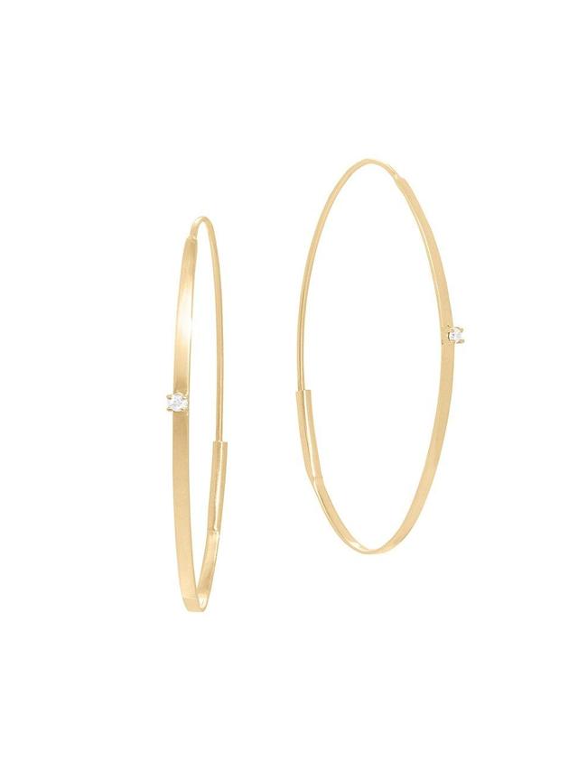 Womens 14K Yellow Gold & Diamond Small Flat Oval Magic Hoop Earrings Product Image