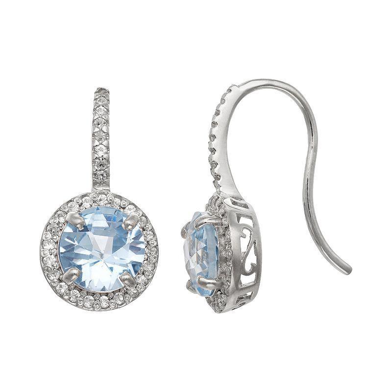 Designs by Gioelli Sterling Silver Lab-Created Aquamarine and Lab-Created White Sapphire Halo Drop Earrings, Womens, Multi Product Image