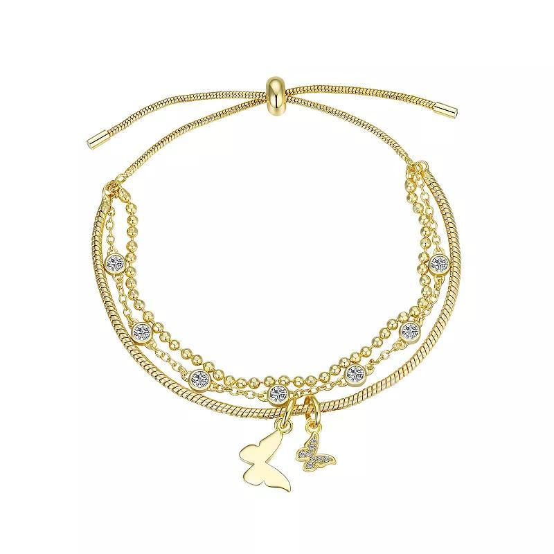 Brilliance Cubic Zirconia Triple Strand Butterfly Adjustable Bracelet, Womens, Gold Tone Product Image