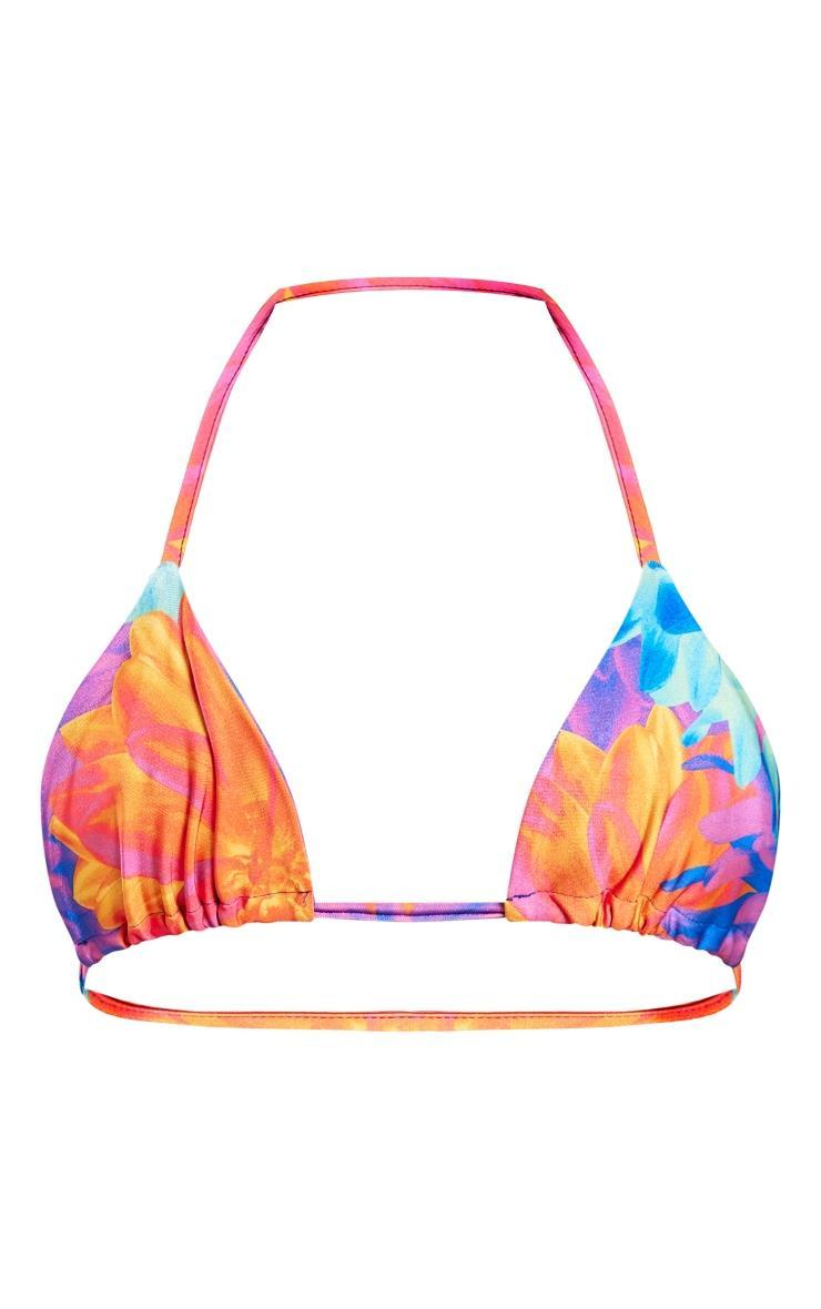 Purple Oversized Floral Print Triangle Bikini Top Product Image