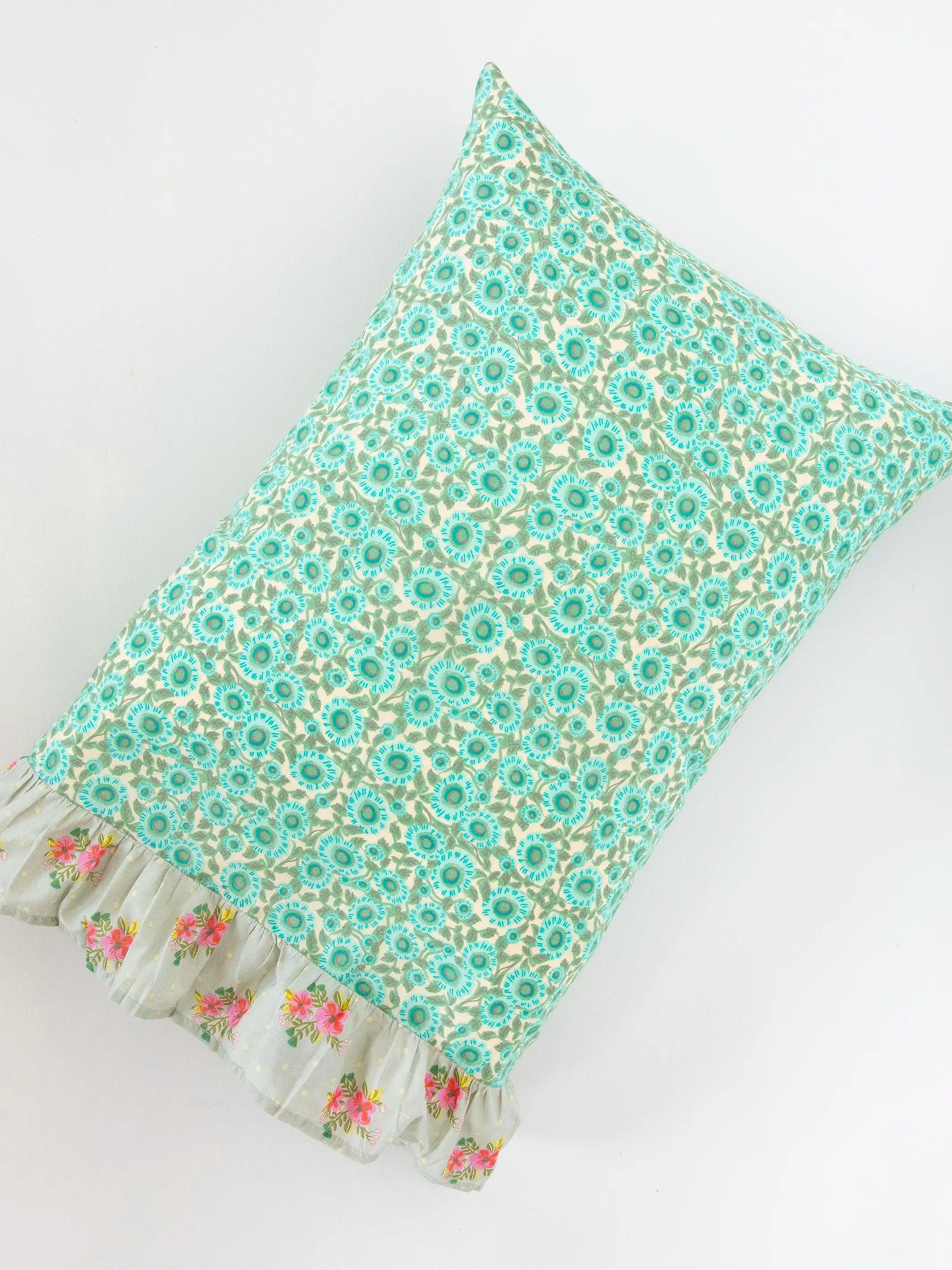 Mix & Match Soft Cotton Pillowcase, Single - Mint Dahlia Grey Nora Ruffle Product Image