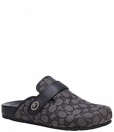 COACH Mens Signature Logo Jacquard and Leather Clogs Product Image