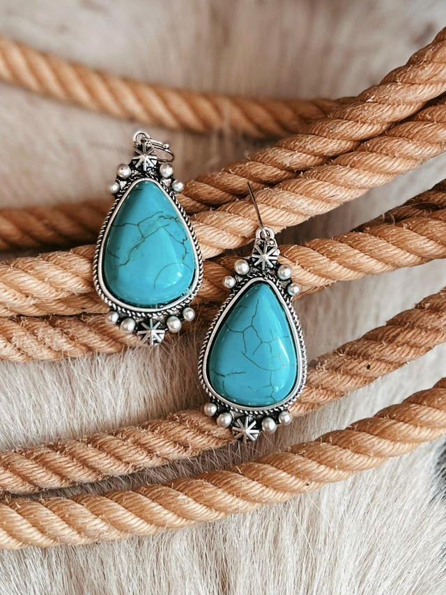 Chunky Turquoise Colored Stone Silver Earrings Product Image