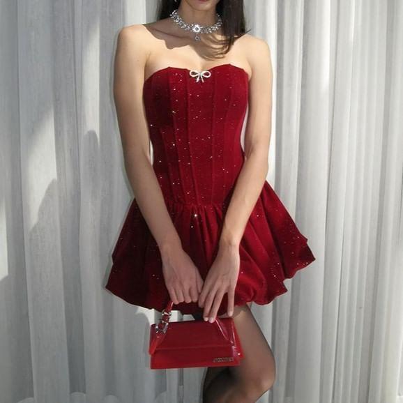 Strapless Corset Waist Mini A-Line Dress Product Image