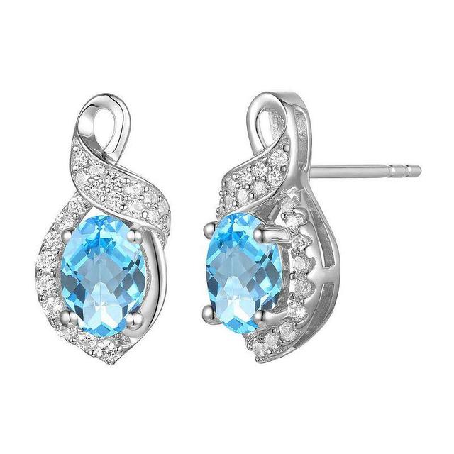 Rhodium-Plated Blue Topaz & Lab-Created White Sapphire Stud Earrings, Womens Product Image