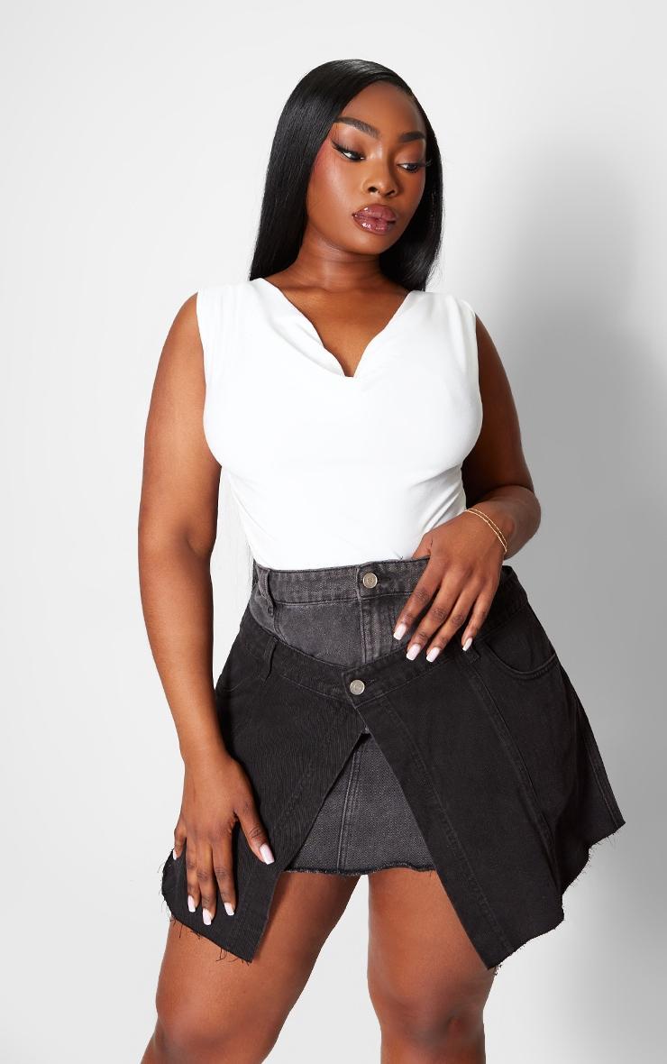 Plus Washed Black Deconstructed Panel Denim Mini Skirt Product Image