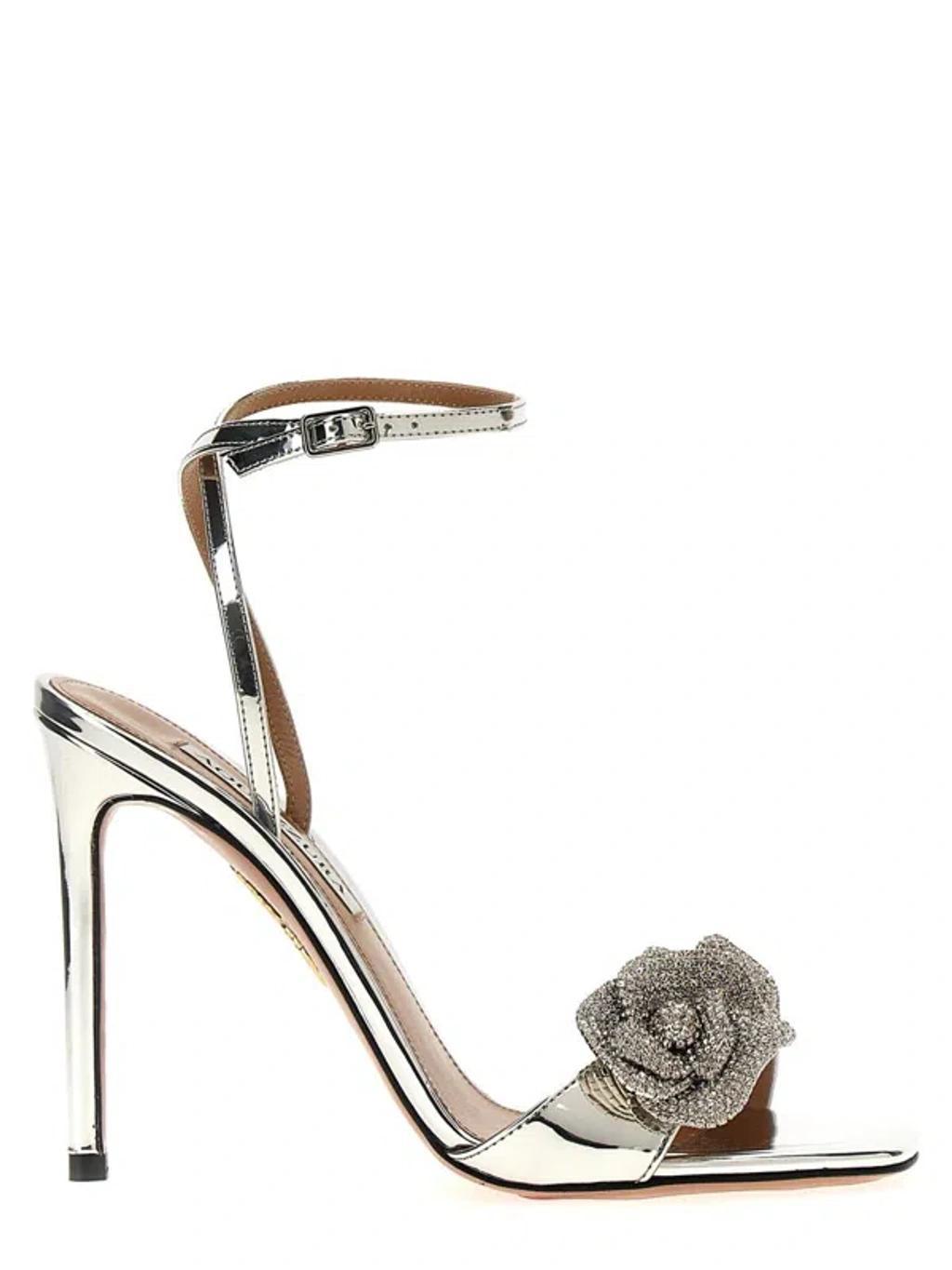 Crystal Orchid Ankle Strap Sandals In Silver Product Image