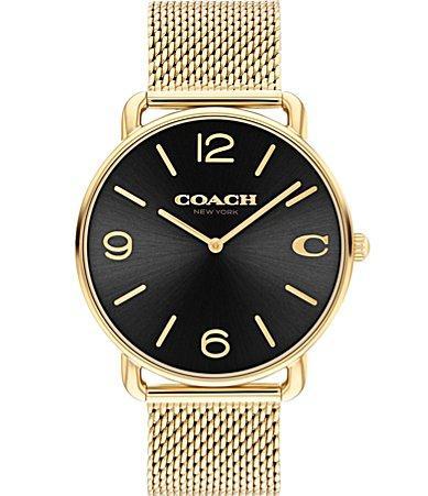 COACH Mens Elliot Quartz Analog Black Dial Gold Mesh Bracelet Watch Product Image