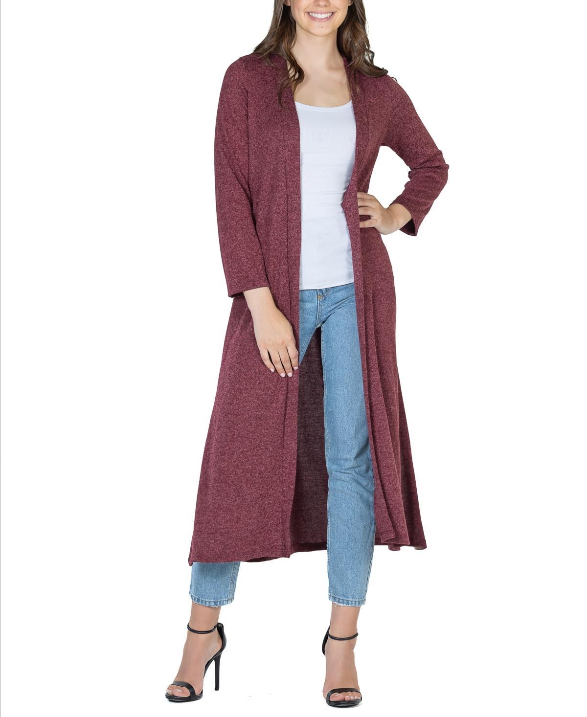 24seven Comfort Apparel Womens Long Duster Open Front Knit Cardigan Jacket Product Image