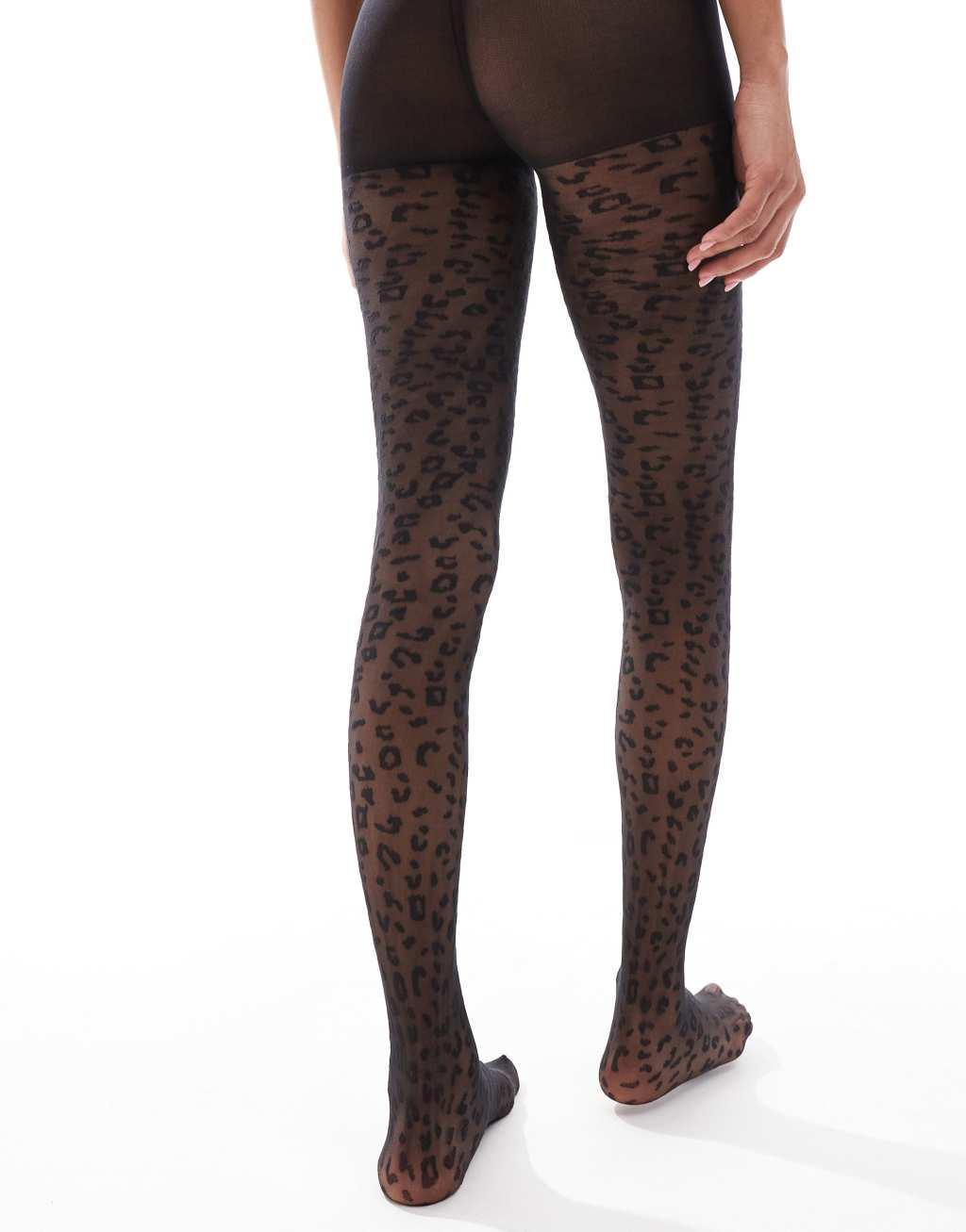 ASOS DESIGN black on black leopard tights Product Image