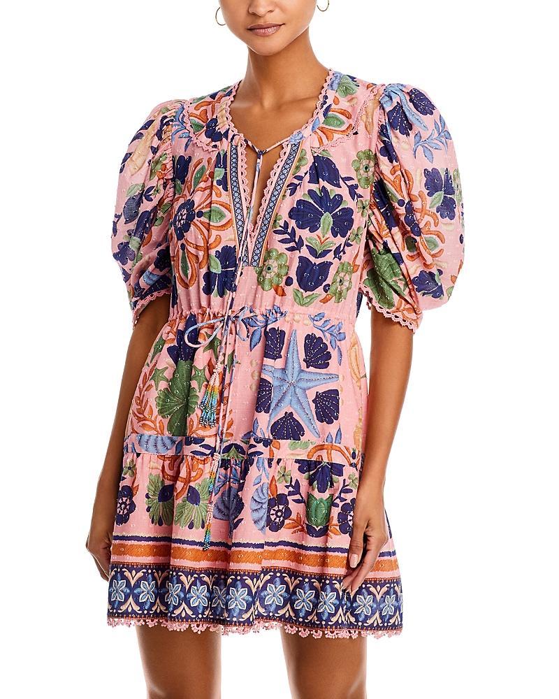 Womens Seashell Tapestry Puff-Sleeve Minidress Product Image