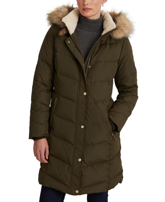 Lauren Ralph Lauren Womens Faux-Fur-Trim Hooded Puffer Coat Product Image