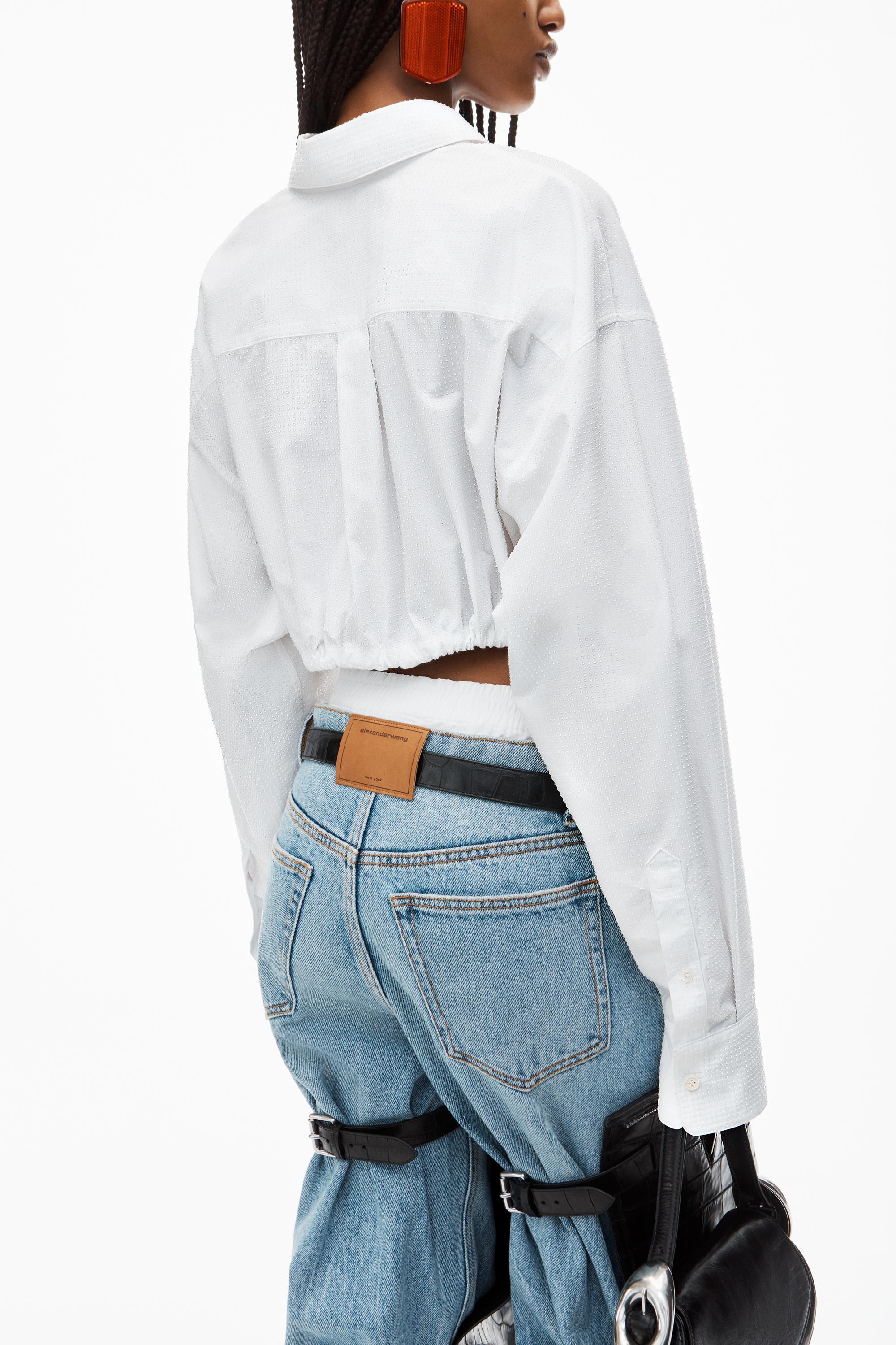 Cropped Drawstring Blouse In Cotton & Crystal Hotfix Poplin Product Image