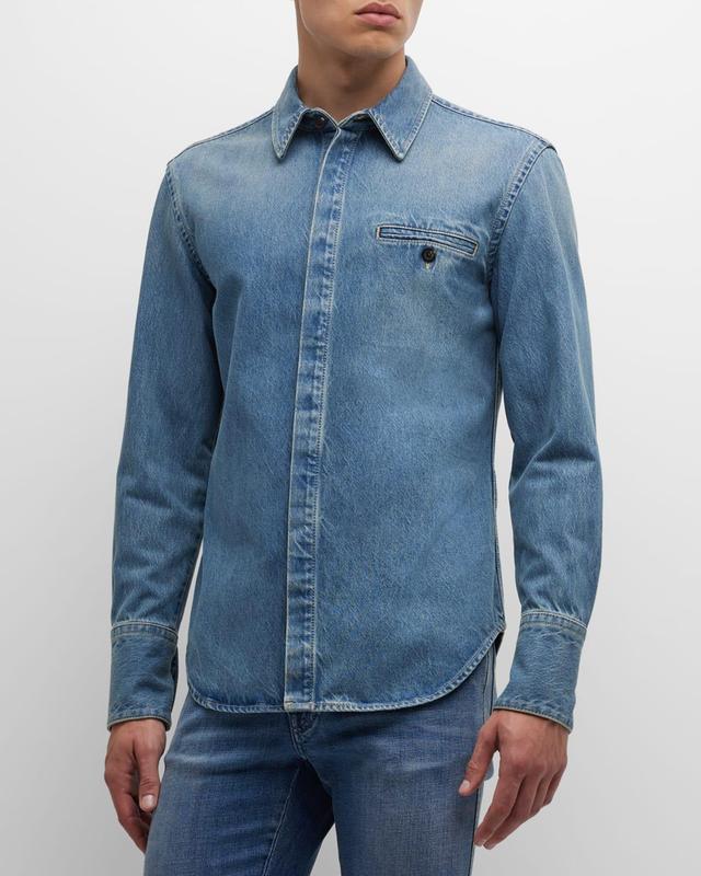 Mens Denim Button-Down Shirt Product Image