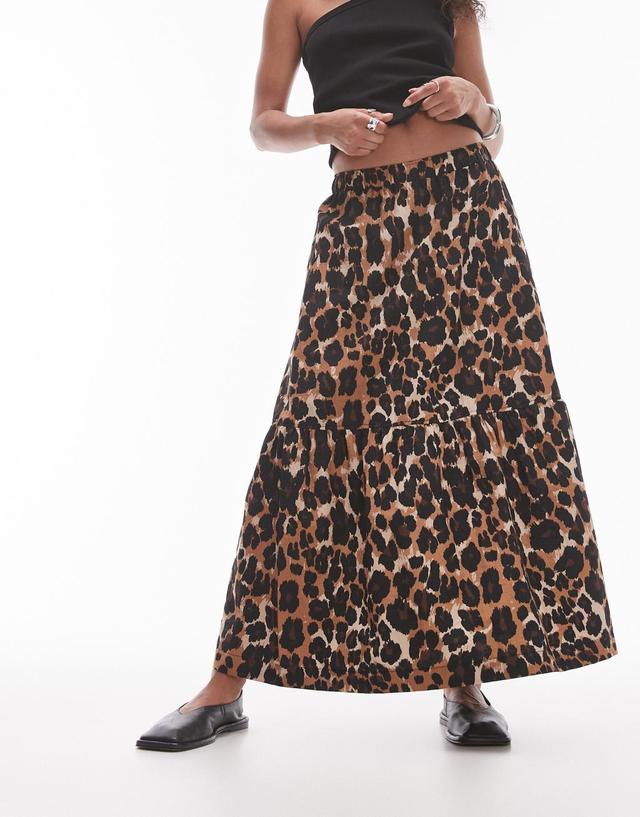 Topshop tiered midi skirt in leopard Product Image