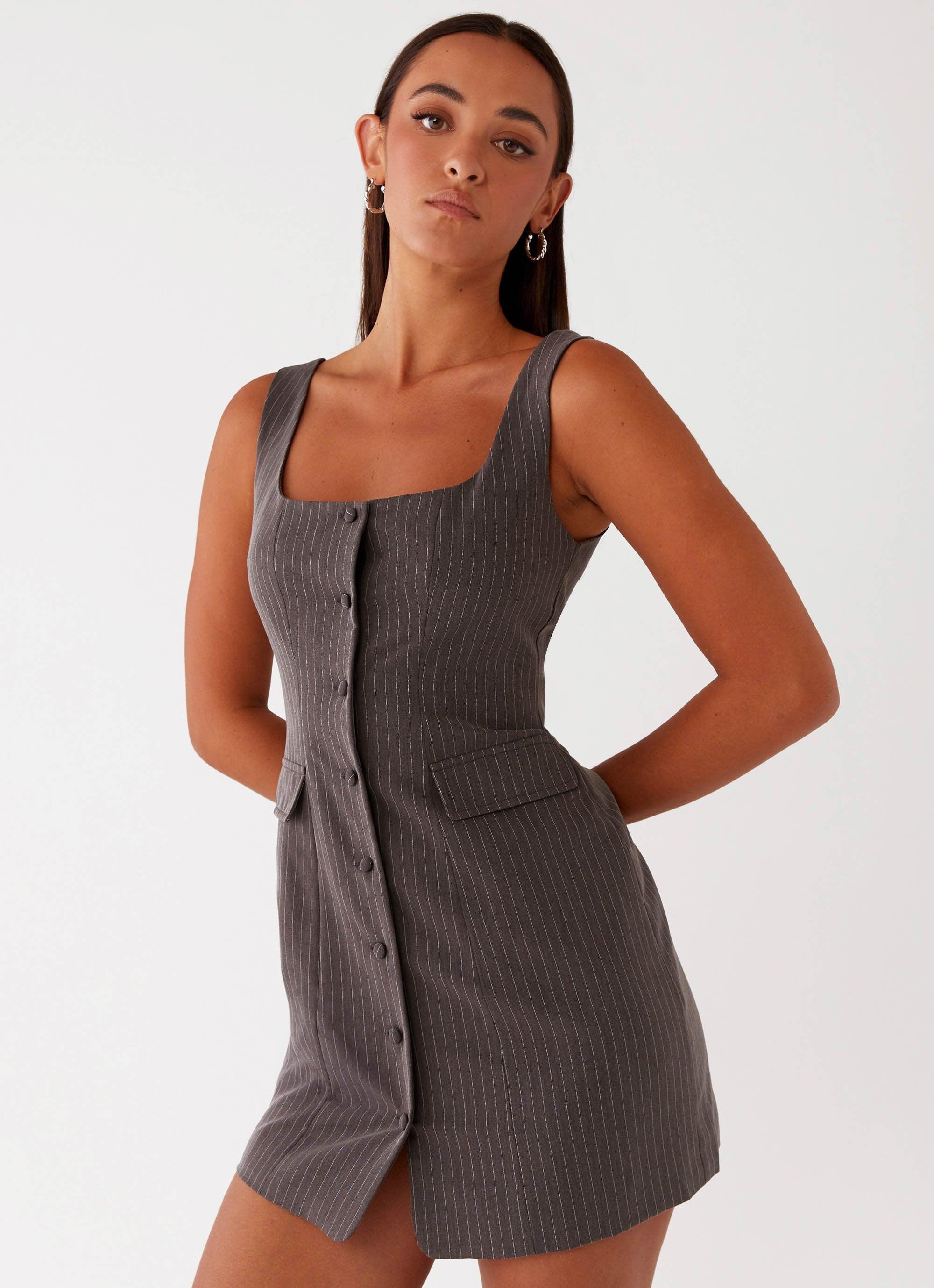 Westwood Mini Dress - Grey Pinstripe Product Image