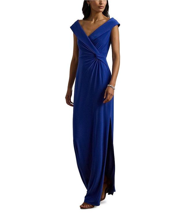 Lauren Ralph Lauren Leonidas Knit Jersey Off-The-Shoulder Sleeveless Front Twist Column Dress Product Image