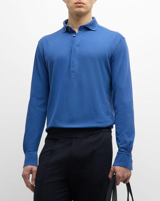 Mens Cotton Concealed-Placket Polo Shirt Product Image