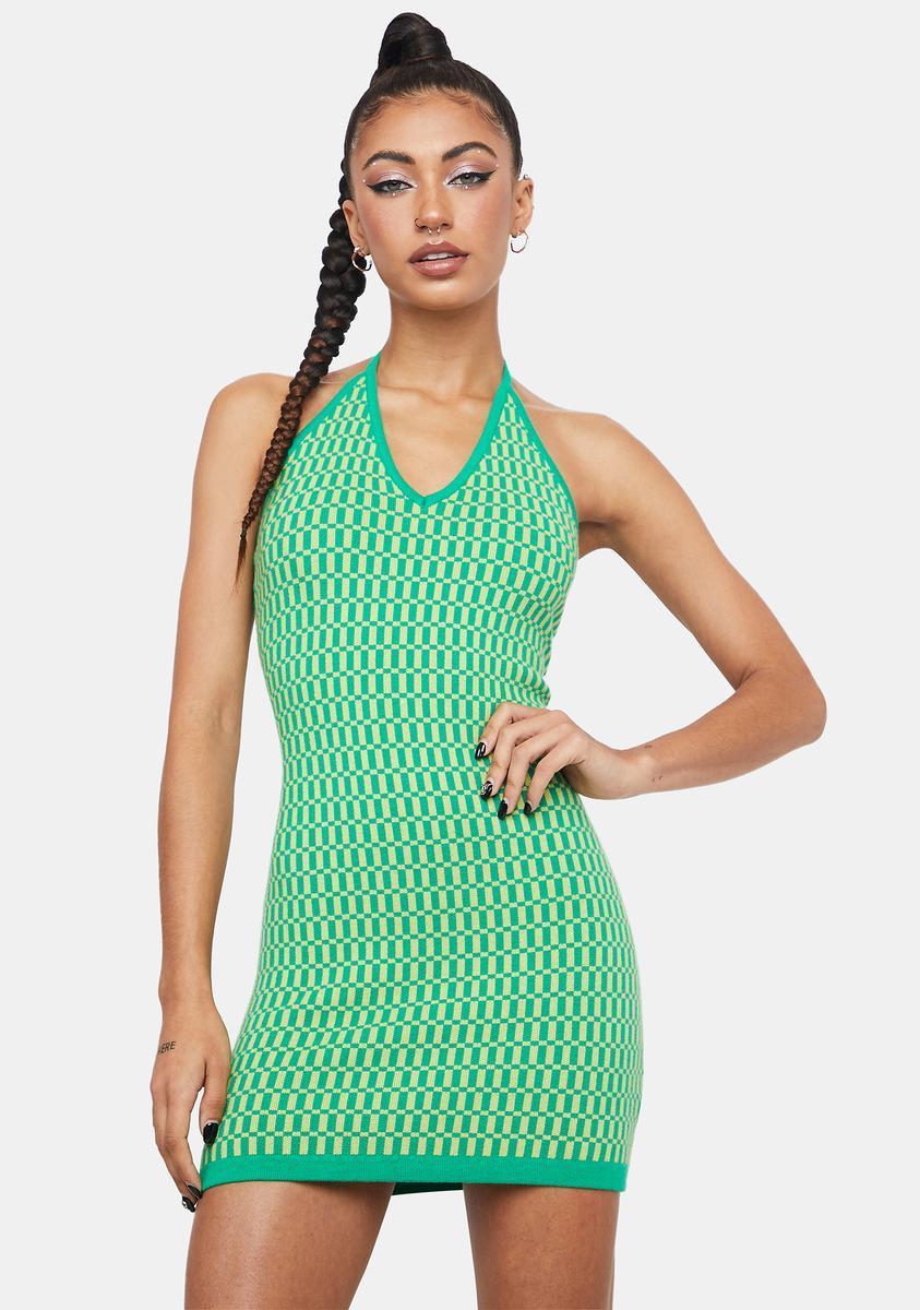 Knit Halter Bodycon Dress - Green Product Image