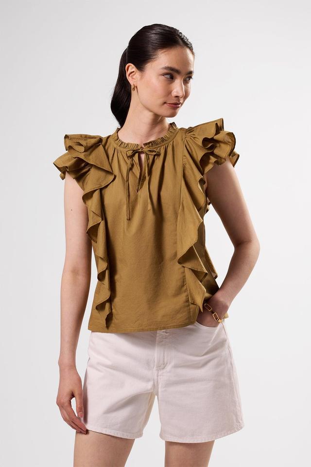 Ruffle Sleeve Top - Elm Product Image