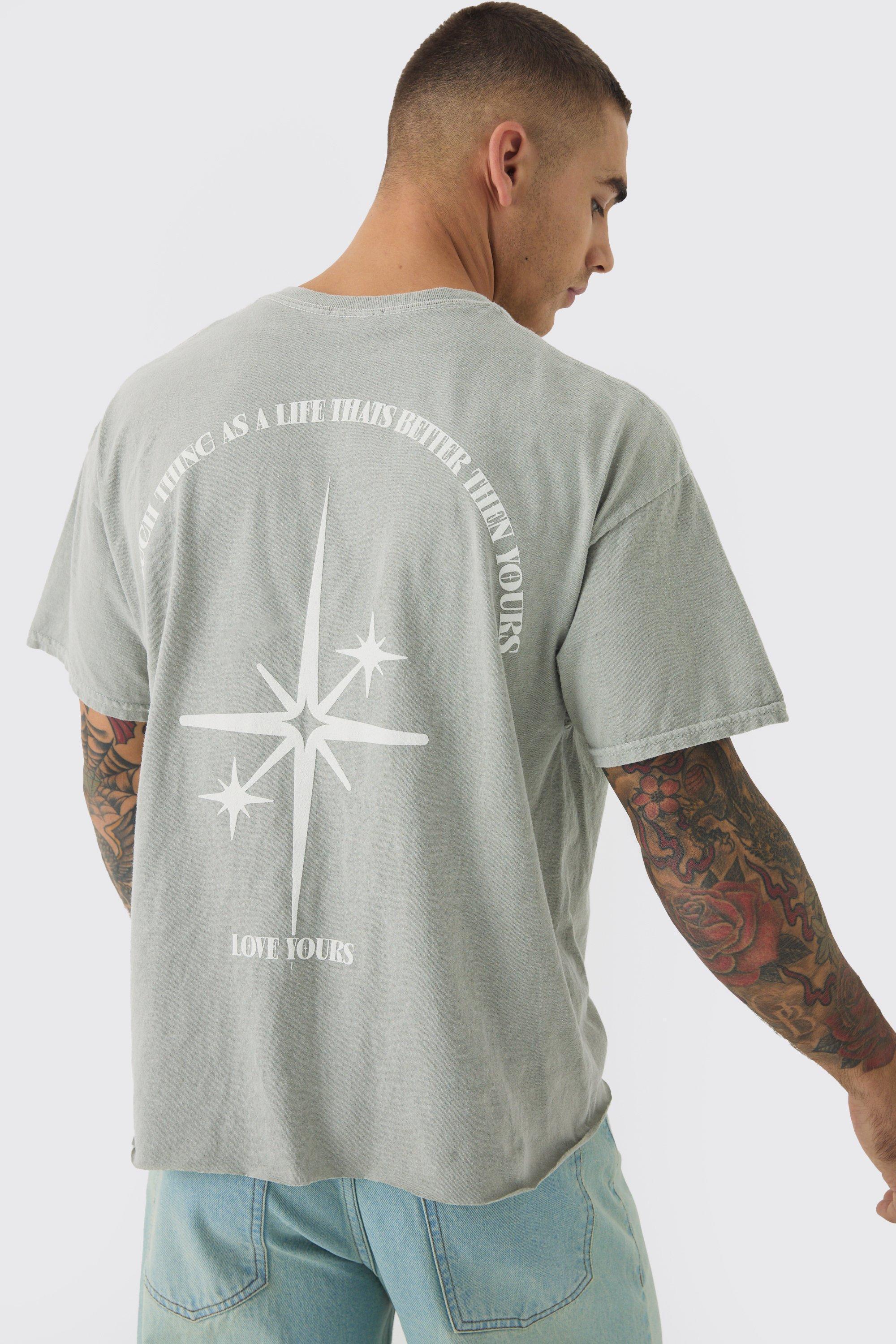 Oversized Boxy Washed Star Puff Print T-Shirt | boohooMAN USA Product Image