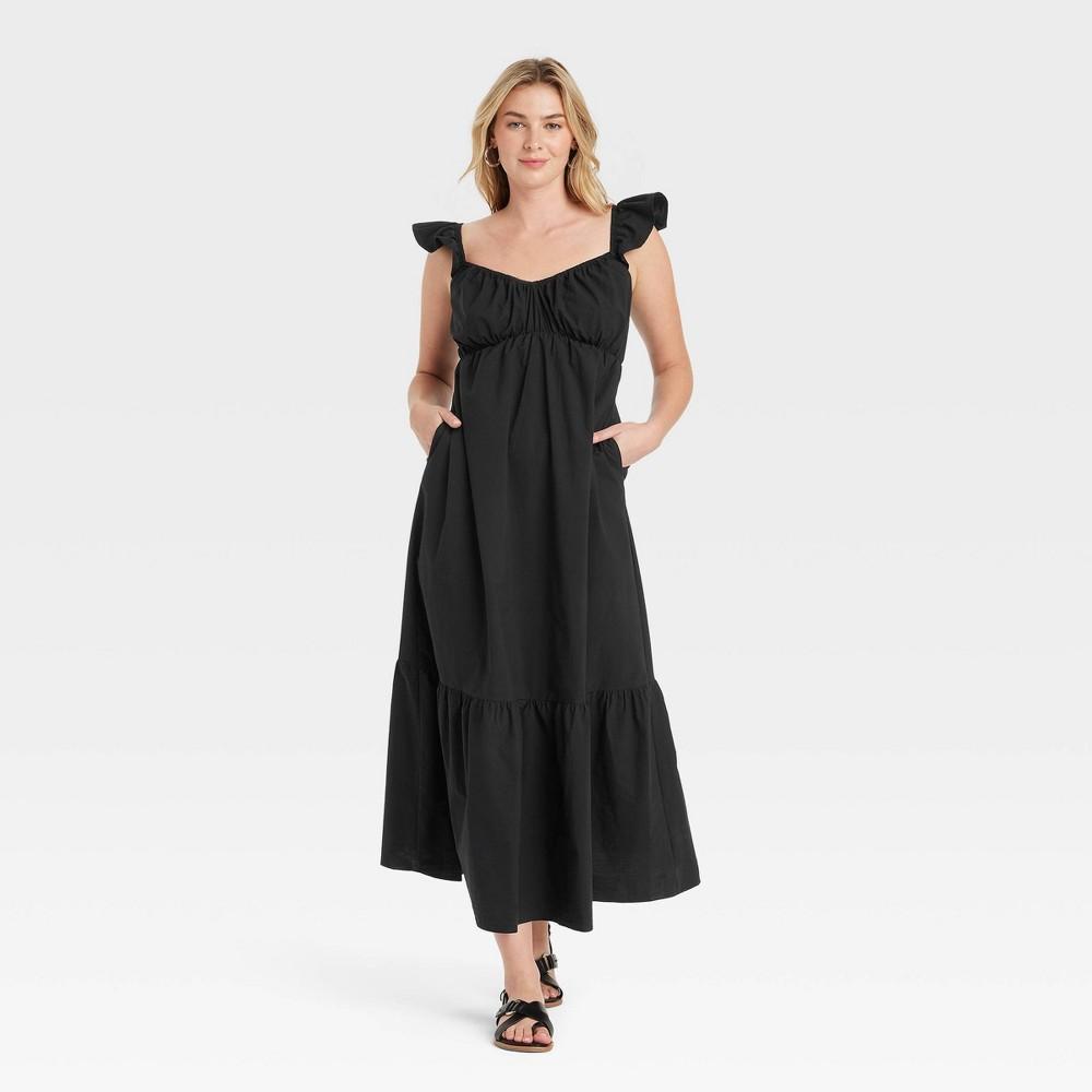 Womens Flutter Cap Sleeve Maxi A-Line Dress - Universal Thread Black M Product Image