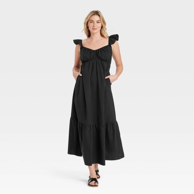 Womens Flutter Cap Sleeve Maxi A-Line Dress - Universal Thread Black M Product Image