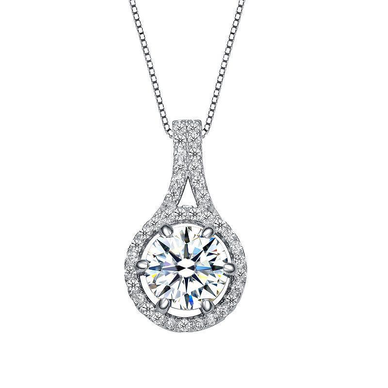 Sterling Silver Round Cubic Zirconia Drop Pendant Necklace, Womens Product Image