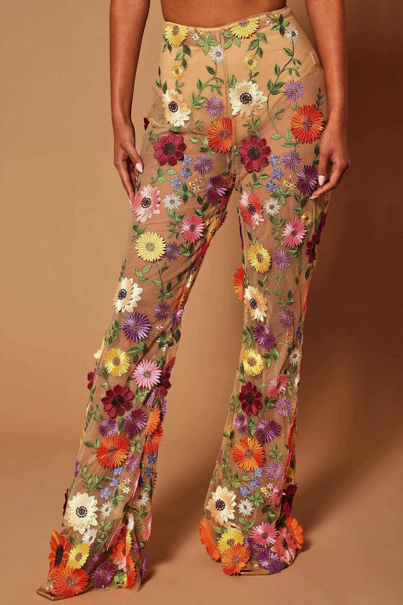 Celena Embroidered Pant - Nude/combo Product Image