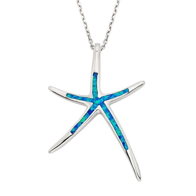 Lab-Created Blue Opal Sterling Silver Starfish Pendant Necklace, Womens Product Image