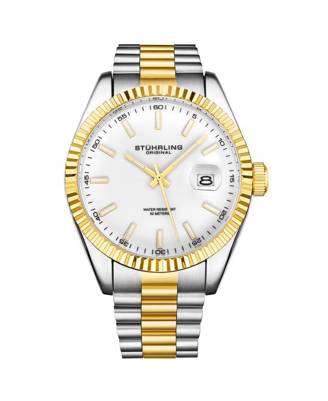 Stuhrling Mens Silver - Gold Tone Layered Stainless Steel Bracelet Watch 42mm Product Image