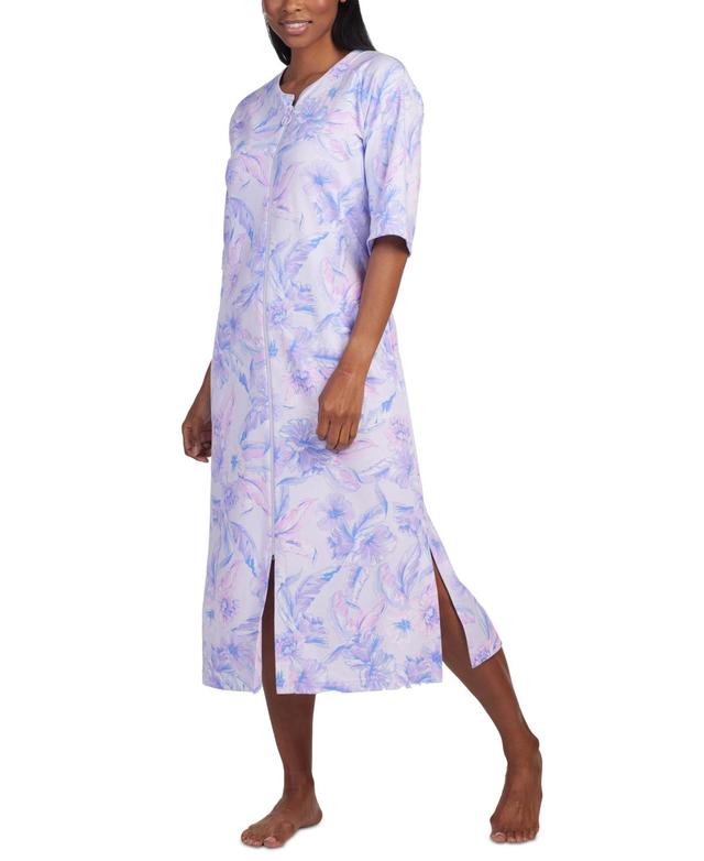 Miss Elaine Womens Printed 3/4-Sleeve Zip-Front Robe Product Image