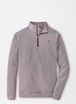 Peter Millar Mens Arizona State Perth Sugar Stripe Performance Quarter-Zip | Color: Maroon / White | Size: XXL Product Image