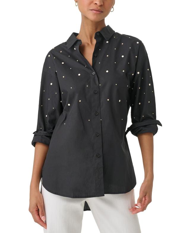 Karl Lagerfeld Paris Womens Faux Pearl Cotton Shirt - Black Product Image