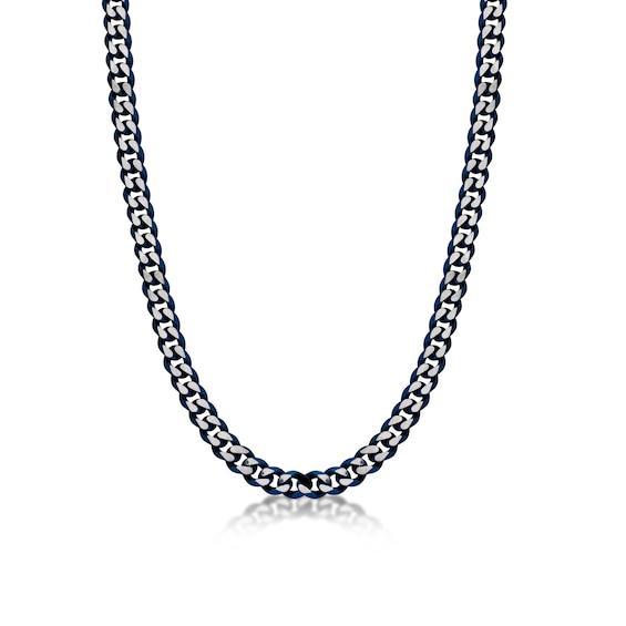 Men's 8.0mm Multi-Finish Curb Chain Necklace in Solid Stainless Steel and Blue IP - 20" Product Image