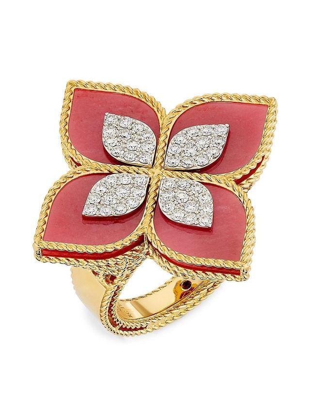 Womens Venetian Princess 18K Yellow Gold, Rhodonite & 0.65 TCW Diamond Flower Ring Product Image