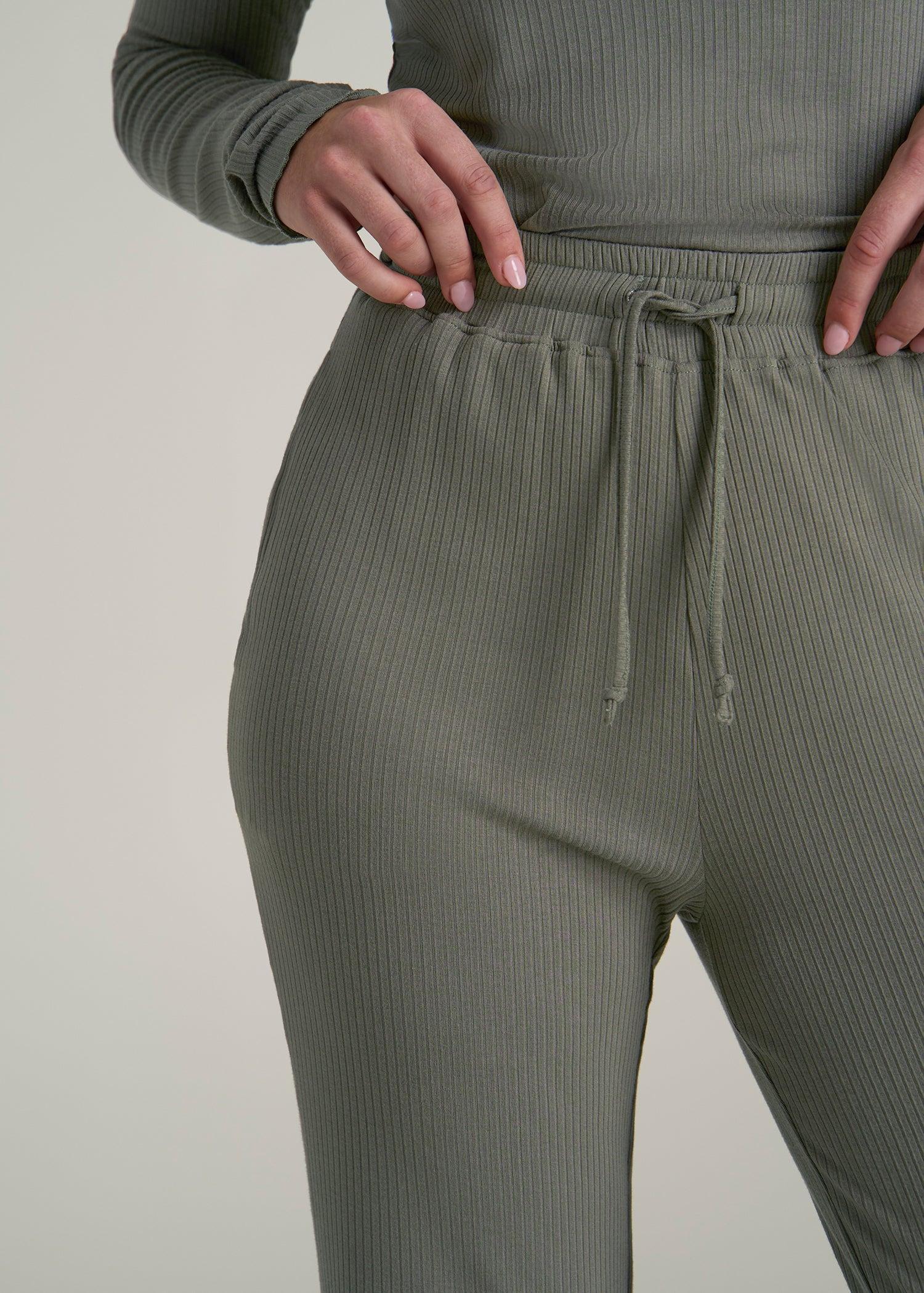 Ribbed Flare Pants for Tall Women in Camper Green Female Product Image