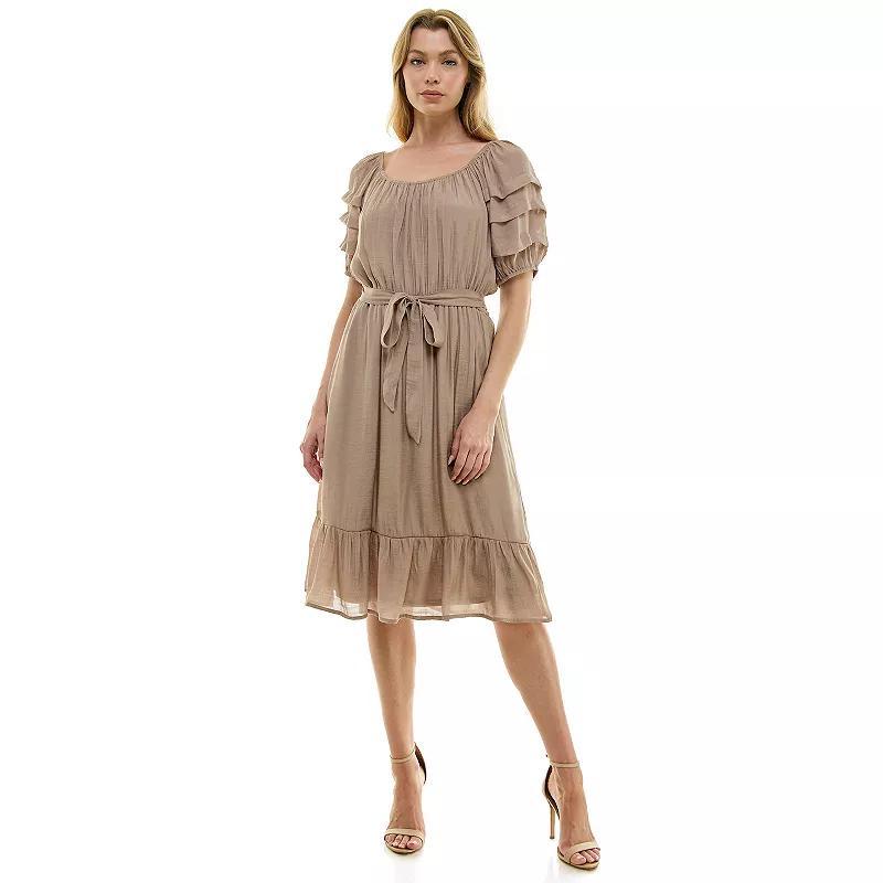 Womens Luxology Pleated Sleeve Belted Midi Dress Product Image