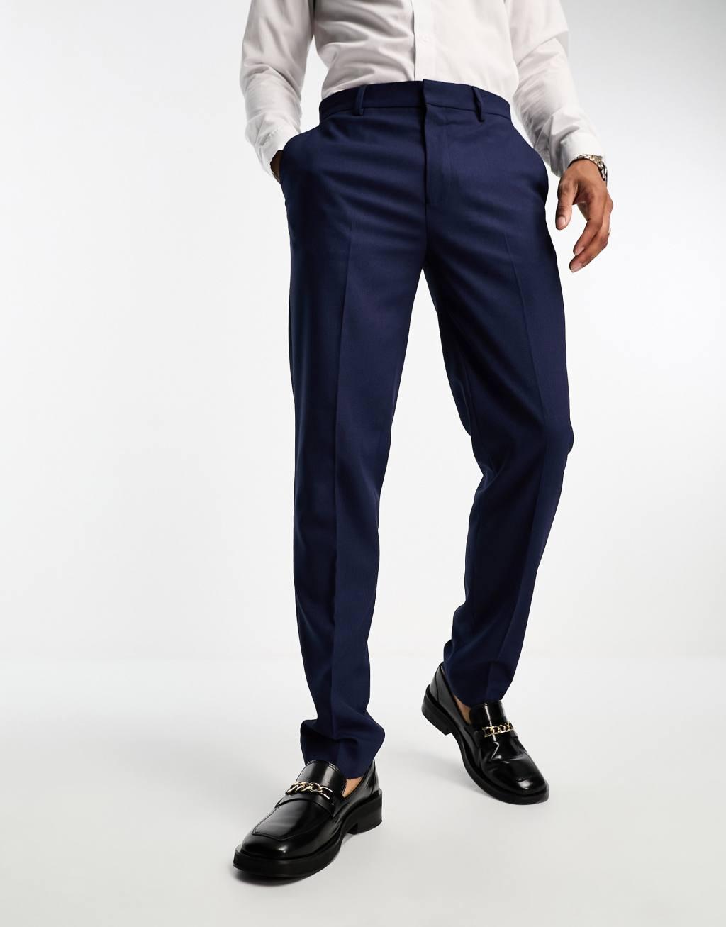 ASOS DESIGN slim suit pants in navy in micro texture Product Image