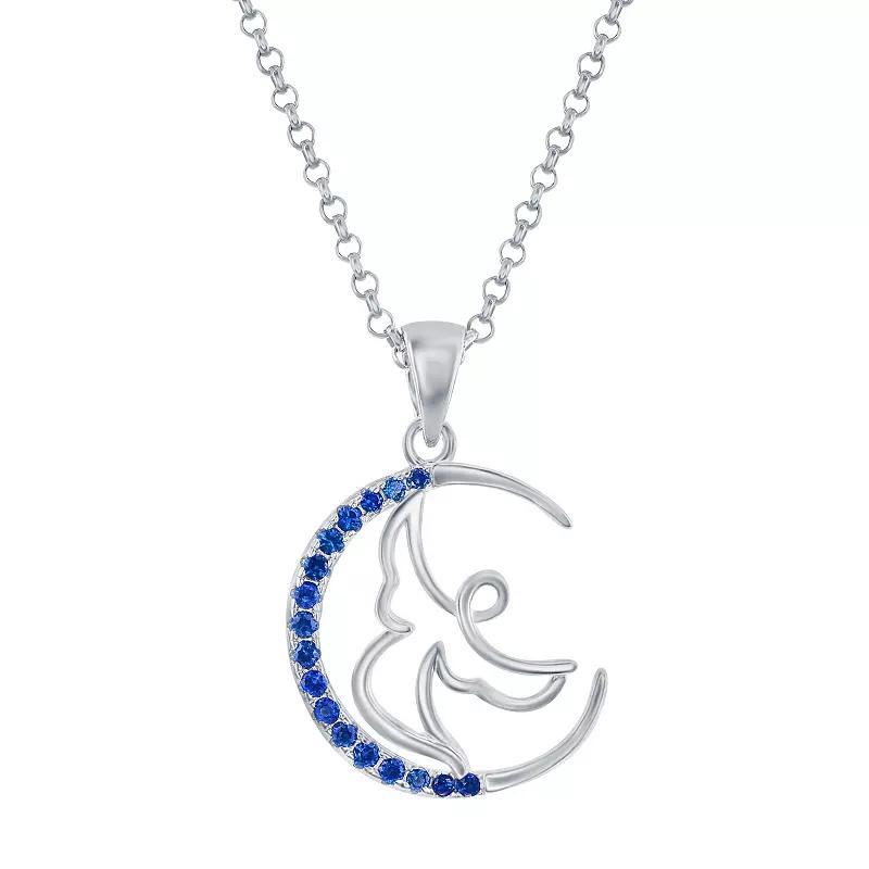 Sterling Silver Gemstone & Cubic Zirconia Angel Circle Pendant Necklace, Womens Simulated Blue Product Image