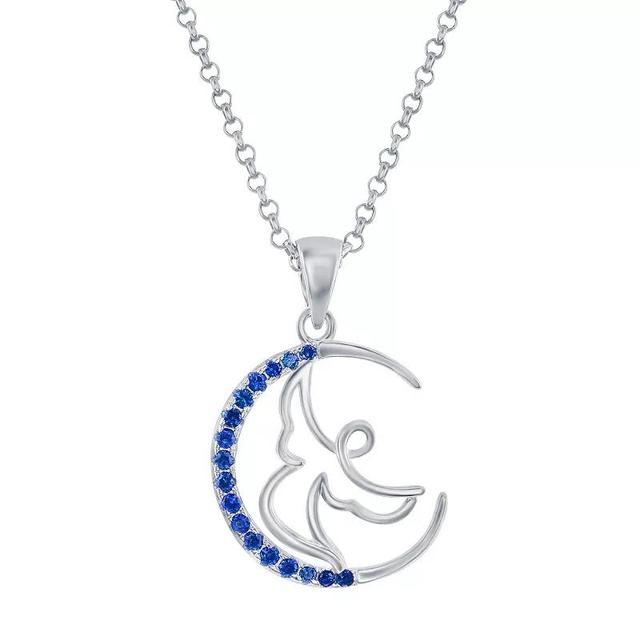 Sterling Silver Gemstone & Cubic Zirconia Angel Circle Pendant Necklace, Womens Blue Product Image