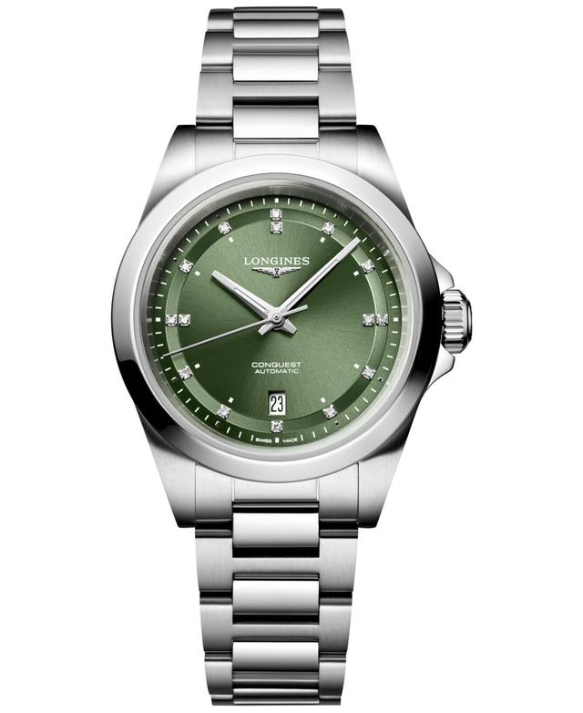 Longines Womens Swiss Automatic Conquest Diamond (1/20 ct. t.w.) Stainless Steel Bracelet Watch 30mm Product Image