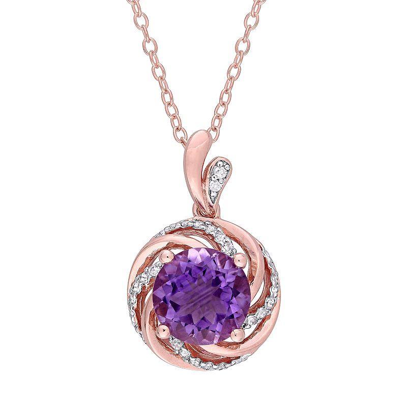 Stella Grace Rose Gold Tone Sterling Silver Amethyst & White Topaz Swirl Pendant Necklace, Womens Purple Product Image