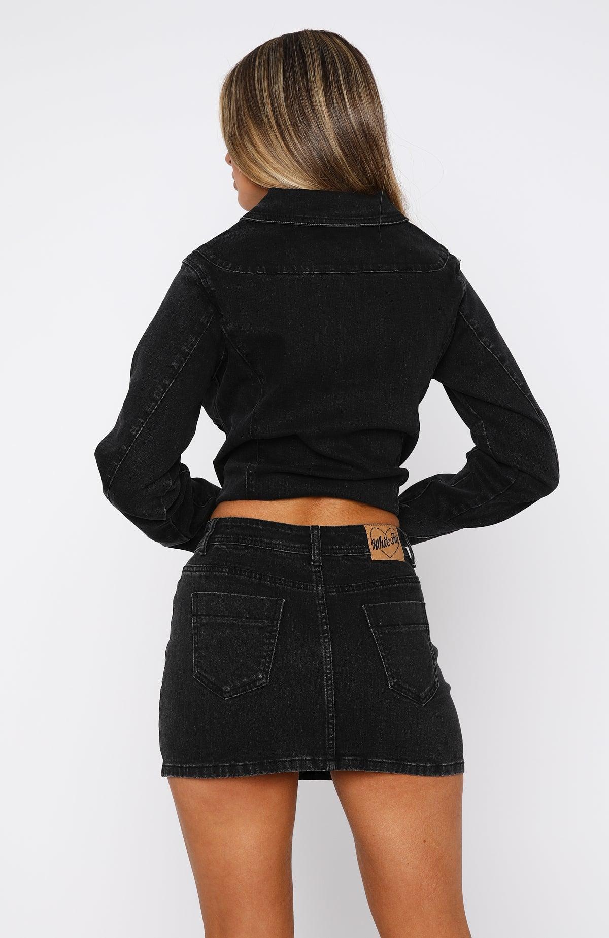 Kayla Denim Mini Skirt Black Acid Wash Product Image