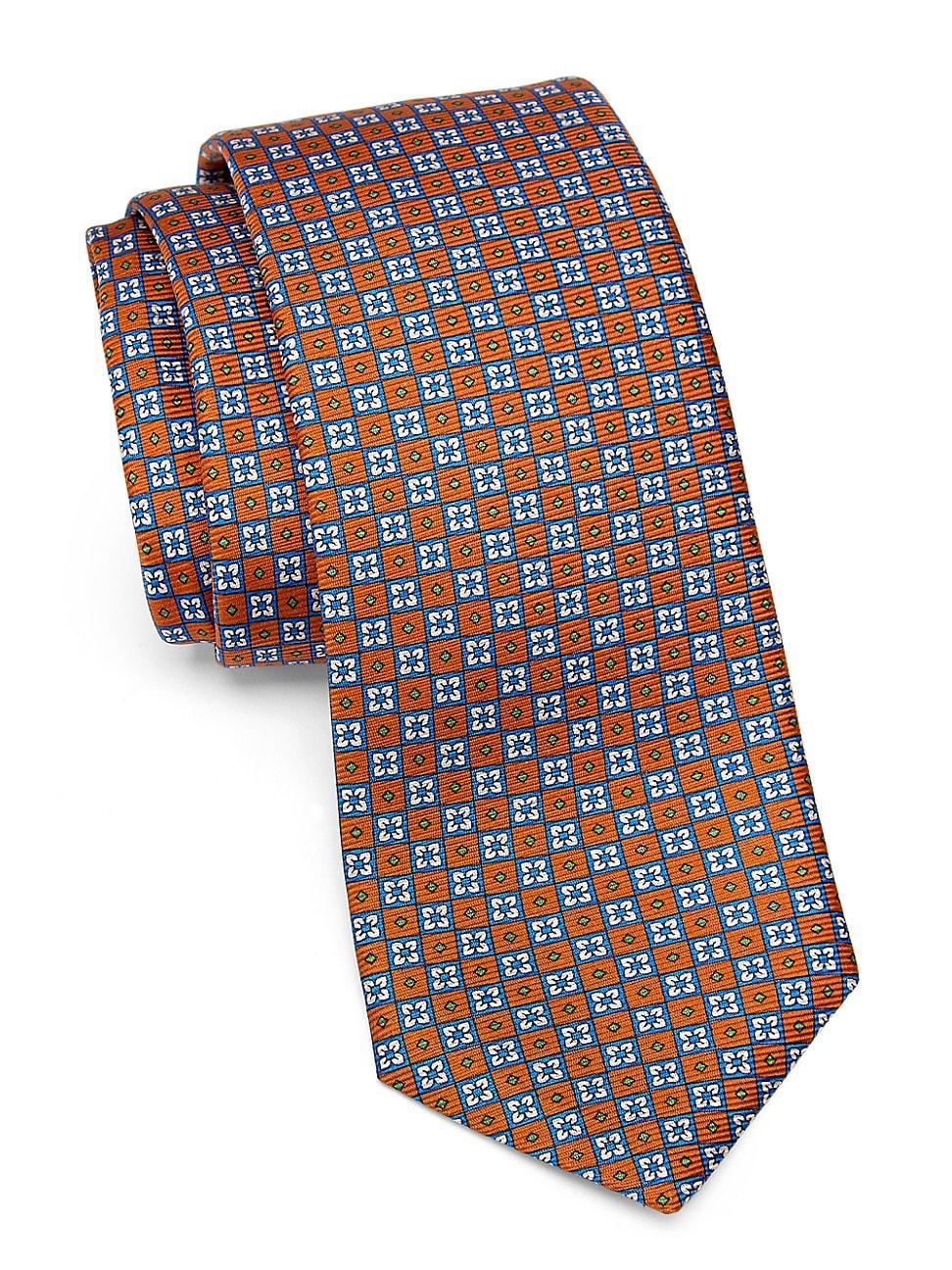 Mens Floral Check Silk Tie Product Image