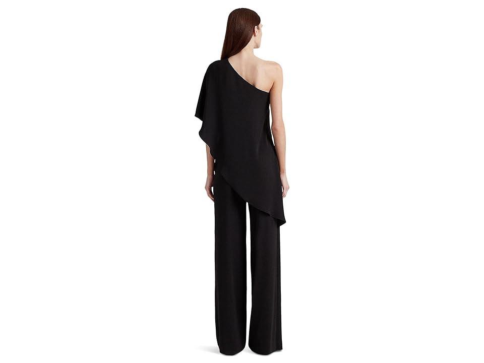 LAUREN Ralph Lauren Cape Georgette One-Shoulder Jumpsuit (Black) Women's Jumpsuit & Rompers One Piece Product Image