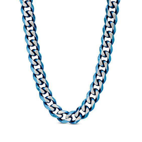 Men's 10.5mm Cuban Curb Chain Necklace in Blue IP Stainless Steel - 24" Product Image