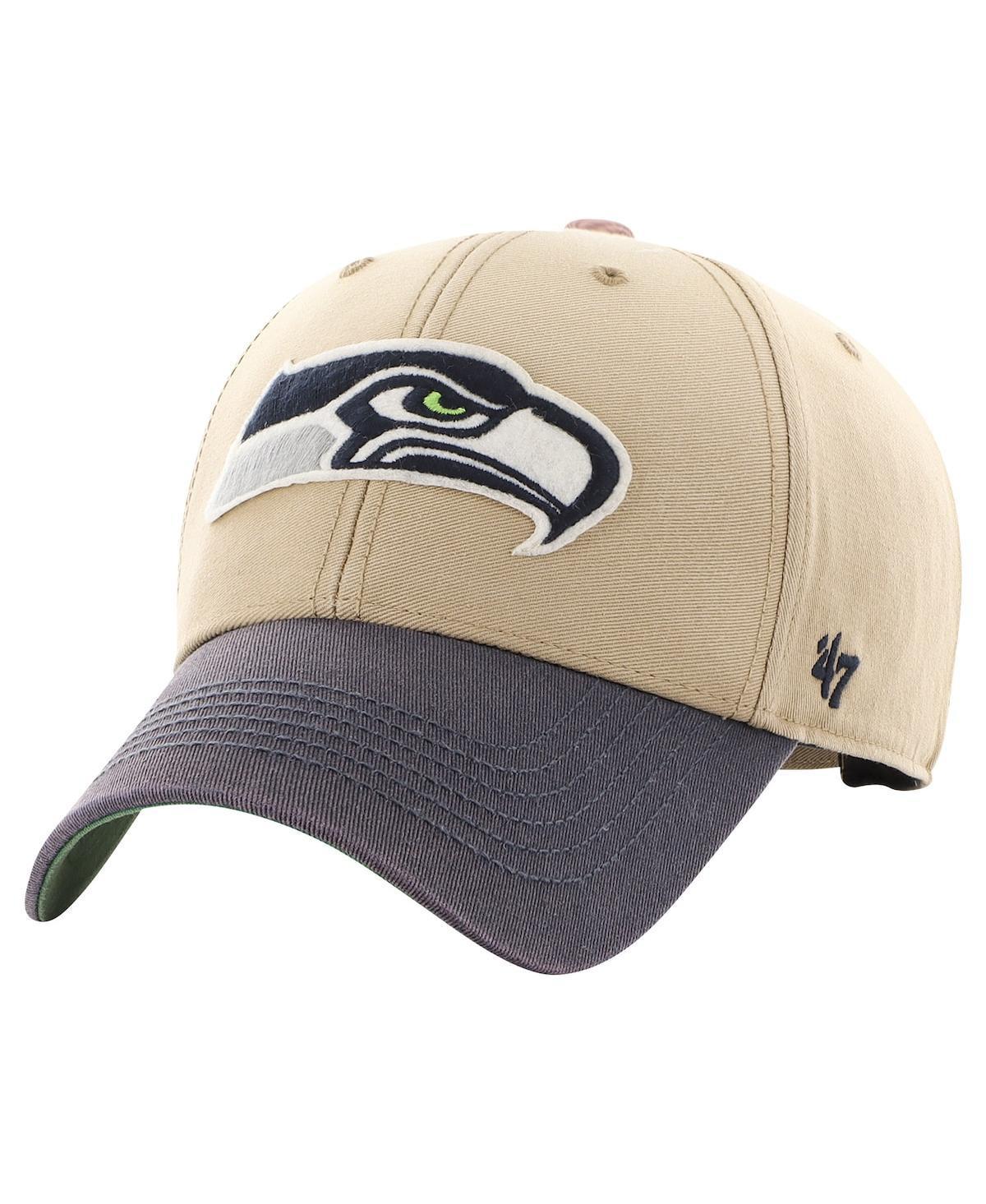 Mens 47 Khaki/College Navy Seattle Seahawks Dusted Sedgwick MVP Adjustable Hat Product Image