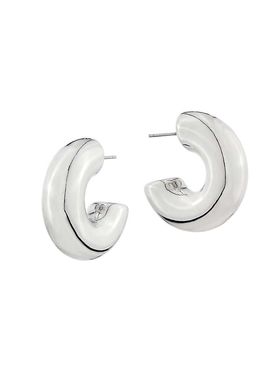 Womens Rhodium-Plated Tubular Hoop Earrings Product Image